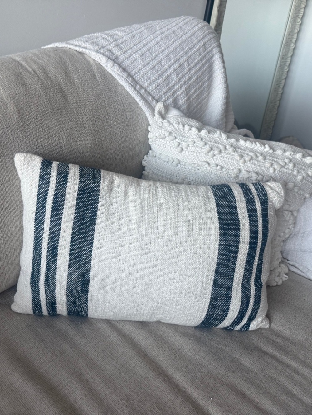 Navy and blue decorative lumbar pillow